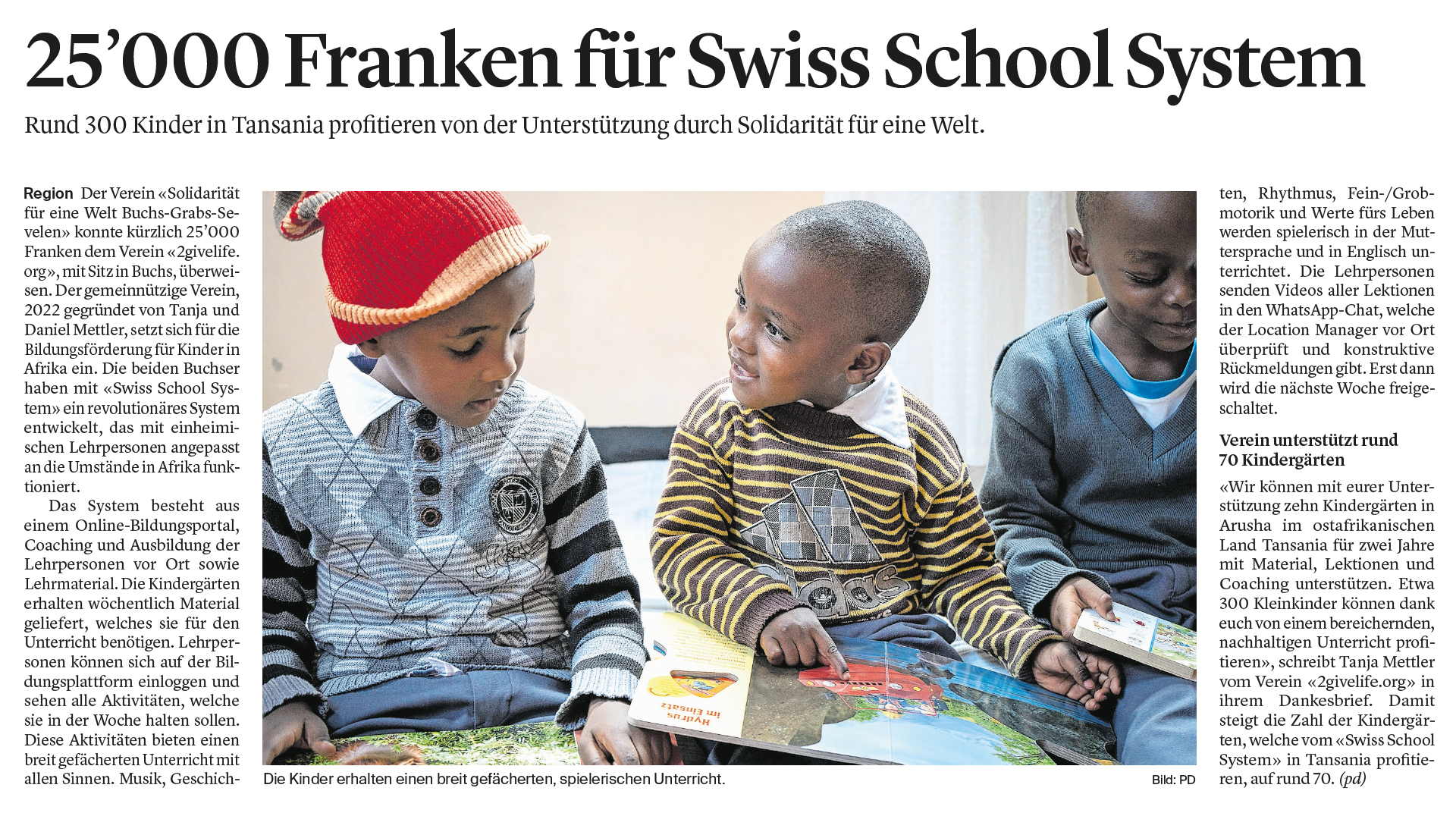 Grosse Spende von Solidarität Buchs-Grabs-Sevelen