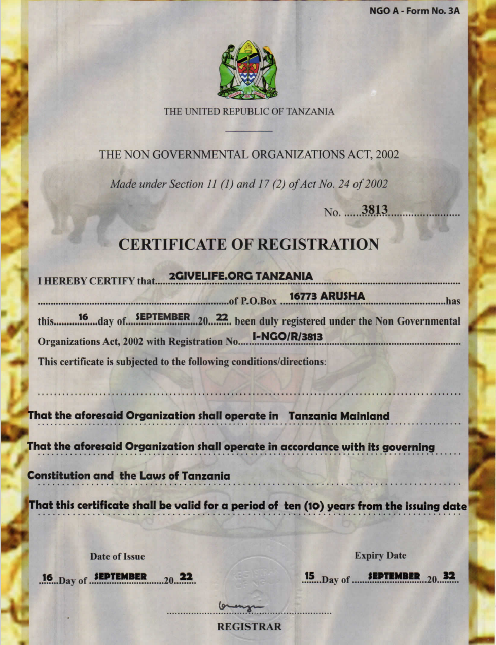 Vereinsgründung 2givelife.org Tanzania
